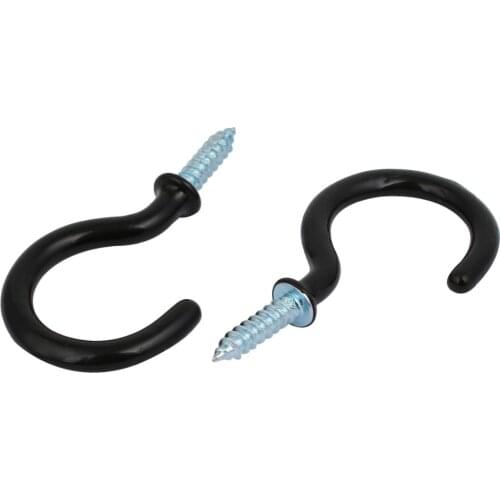 Uxcell 10pcs Carbon Steel 13mm Opening Width 46mm Length Vinyl Coated Ceiling Cup Screw Hook Black Hot Sale