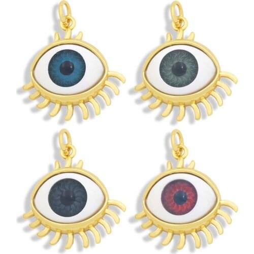 OCESRIO Brass Genuine Gold Plated Jewelry Resin Blue Turkish eye Evil Eye Charm Pendant Accessories for Jewelry pdta407
