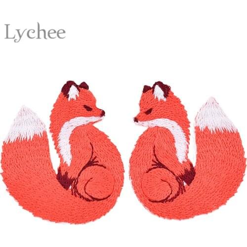 Lychee 1 Pair Fox Embroidery Patches Animal Design Iron on Appliques DIY Sewing Material Supplies for Coat Jacket Jeans