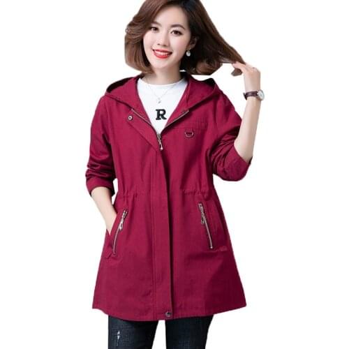 Fashion Womens Trench Coat 2021 New Spring Autumn Coat Mid-Long Hooded Loose Windbreaker Female Outwear Plus Size Tops Coats