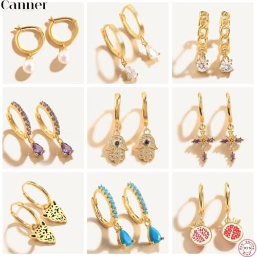 Canner Real 925 Sterling Silver Small CZ Zircon Hoop Earrings For Women Round Circle Piercing Pearl Earring Jewelry pendientes