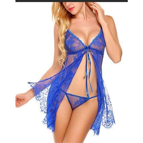 Ladys Large Size Solid Color See-through Lace Sexy Lingerie, Lace-up Bow Sling Underwear, Mesh Thong, Sex Toy for Pleasantness