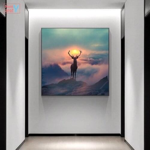 Animal Landscape Posters And Prints Nordic Style Forest Elf Deer Canvas Painting Wall Art Picture For Living Room Home Decor