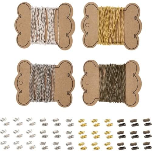 1 Set 1.5mm 4 Colors Brass Adjustable Ball Beads Chain Necklace Extension with Matching Connectors For Jewelry Keychain Making