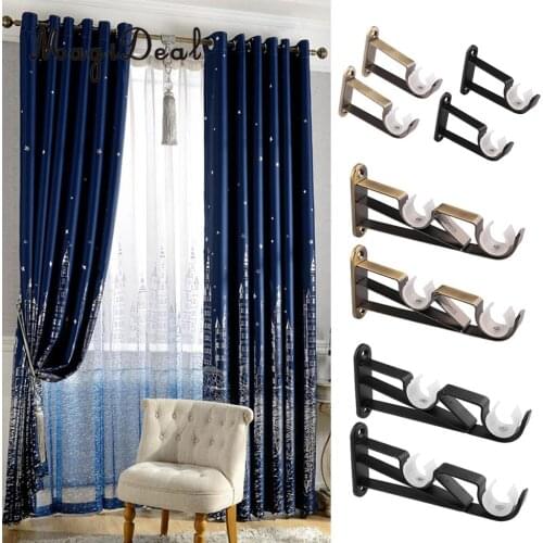 1 Pair Iron Window Curtain Drapery Rod Pole Holders Wall Brackets Bronze/Black