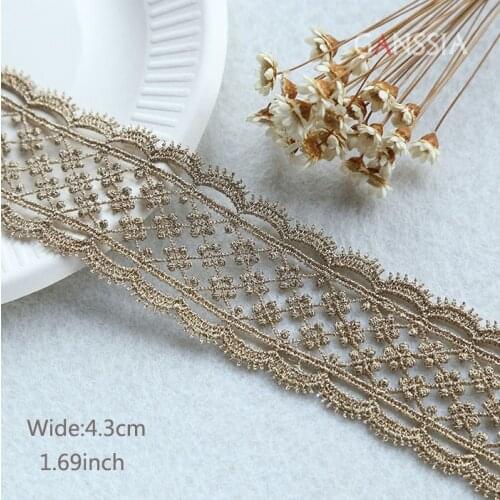 1yard/lot Width:4.3cm Exquisite Gold Lace Flower Skirt trim Clothing Sewing Accessories (ss-2067)
