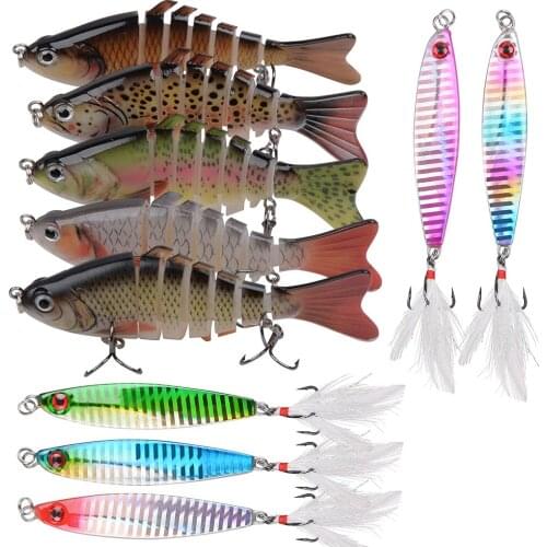 10Pcs/Lot Fishing Bass Lures 3D Eyes Jointed lure Trout Metal Spoon Jig lure 14G-15G Artificial bait Rock casting fishing