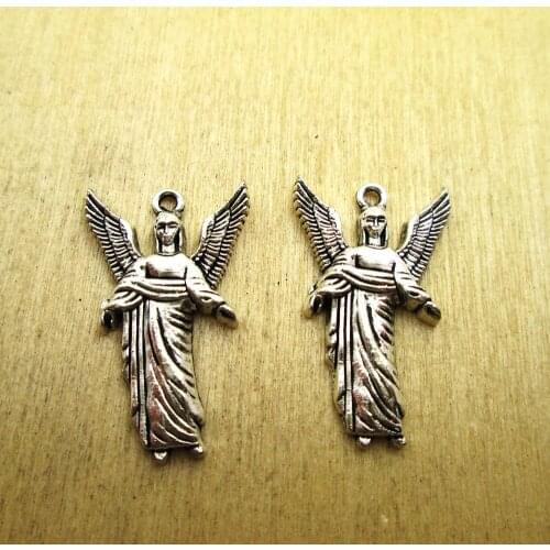 20pcs-- 22*27mm one side wing angel Handmade Pendants Jewelry Findings DIY necklace/ bracelets charms antique silver tone