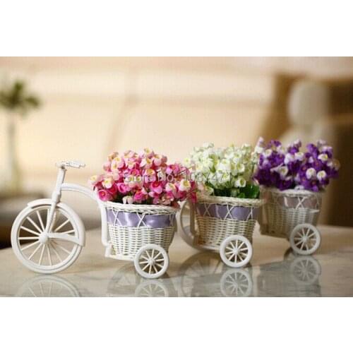 2014 hot rattan tricycle vase with artificial silk set home decor table dinning room gift wedding decoration Display Flower