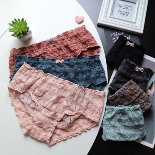 2021 Womens Cotton Underwear Sexy Lace Panties Mid Waist Seamless Underpants Fashion Bow Briefs Female Comfort Lingerie