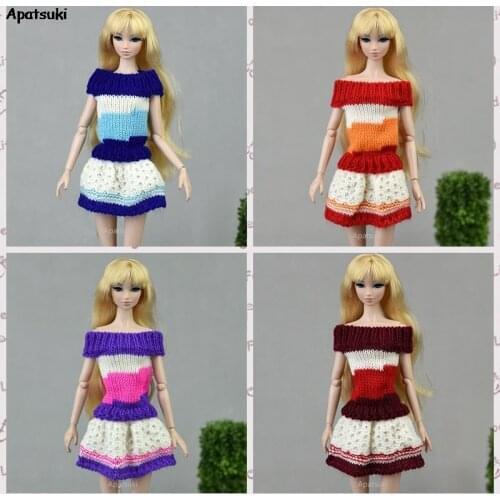 4pcs/lot Pure Manual Knitted Handmade Sweaters For Barbie Doll Clothes Outfits Dresses 1/6 Doll Accessories Gifts For Kids Toys