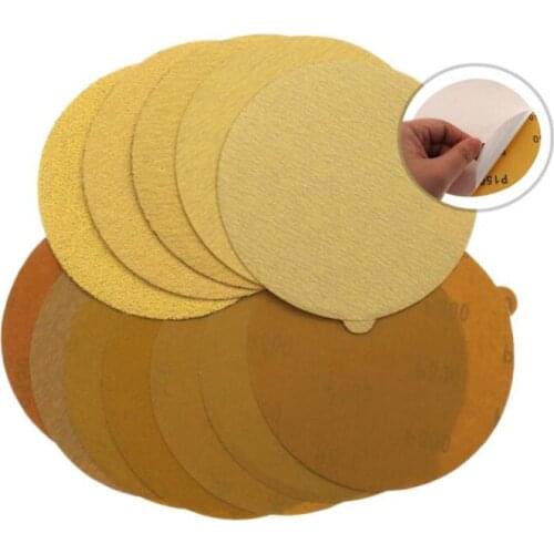 6" 150mm Back Glue Sticker Yellow Dry Abrasive Sanding Disc 40/60/80/100/120/150/180/240/320/400/ 600/800 Grit