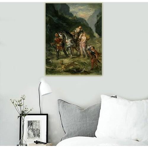 Citon Eugene Delacroix《Angelica and the wounded Medoro》Canvas Oil Painting Poster Picture Wall Background Decor Home Decoration