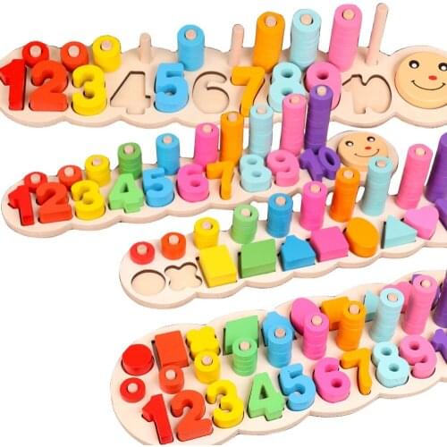 Children Wooden Toy Montessori Materials Learning Count Numbers Matching Digital Shape Match Early Education Teaching Math Toys