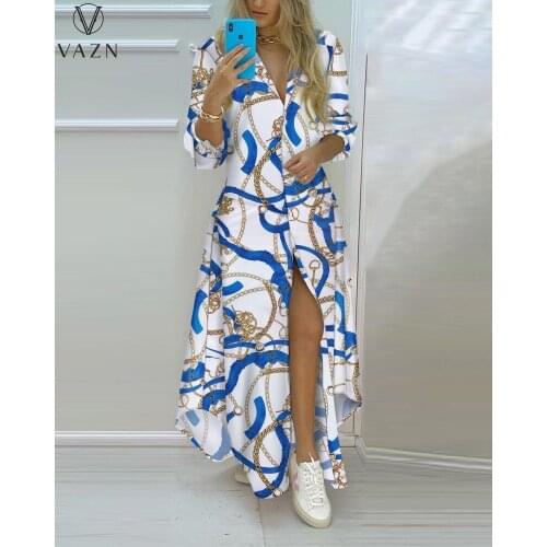 VAZN 2021 Full Sleeve V-neck Print Formal Elegant Maxi Dresses Sexy Club Birthday Dress Women Elegant Fashion Female Dress