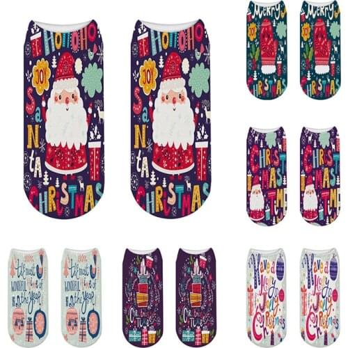 Hot Sales Colorful Christmas Sock Men Women 3D Printing Cartoon Christmas Tree Snow Reindeer Santa Claus Snowflake Short Socks