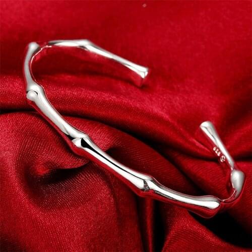 Delicate 925 Sliver 5MM Bamboo Joint Cuff Bangles For Women & Girls Wedding Birthday Trendy Fashion Jewelry