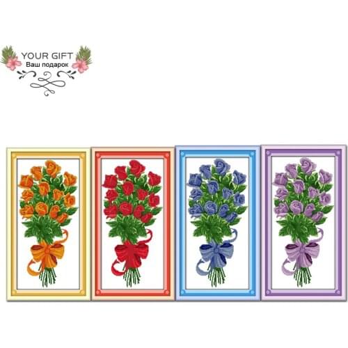 Joy Sunday H018(1)(2)(3)(4) 14CT 11CT Counted and Stamped Home Decor Present Orange Red Blue Purple Flowers Cross Stitch kits