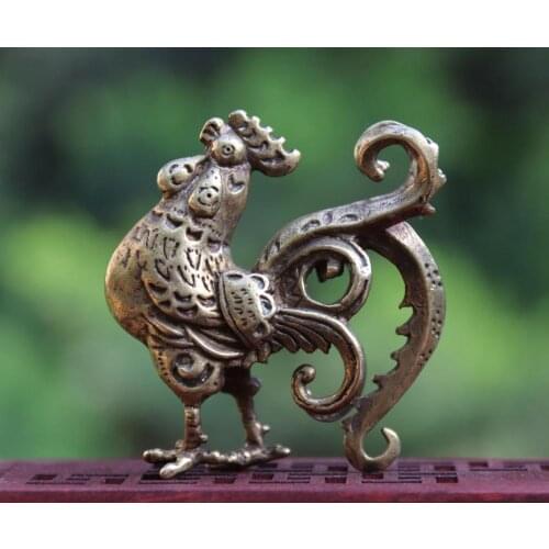 China 100% Pure Bronze Rooster Cock Mini small statue Handwork lifelike Chinese Zodiac Animal Amulet Rooster Cock Copper Statue