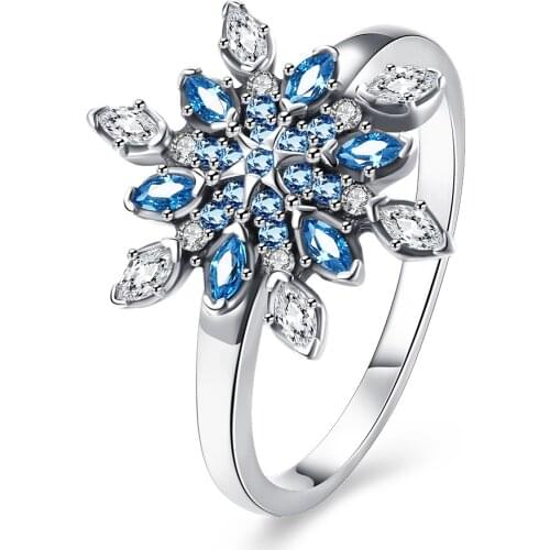 SILVERHOO Genuine 925 Sterling Silver Cute Snowflake Rings For Women Colorful Cubic Zirconia Ring Fine Anniversary Jewelry Gift