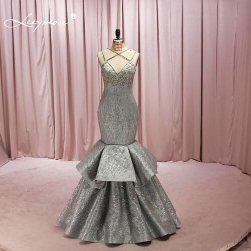 Leeymon 2020 Custom Made Silver Mermaid Glitter Prom Dress Thin Straps Beads Prom Party Gown Dress