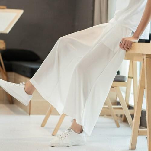 Summer Mens Thin Wide Leg Loose Ankle-length Trousers Casual Comfortable Pants H50