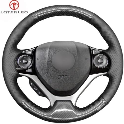 LQTENLEO Black Genuine Leather Carbon Fiber Hand-stitched Car Steering Wheel Cover for Honda Civic Civic 9 2012 2013 2014 2015
