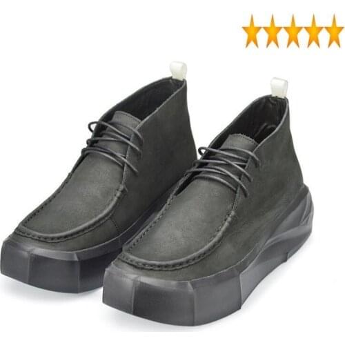 Shoes Vintage Japan Style Casual For Male Ankle Boots Men Lace Up Round Toe Winter New Fashion High Heel Genuine Leather Creeper