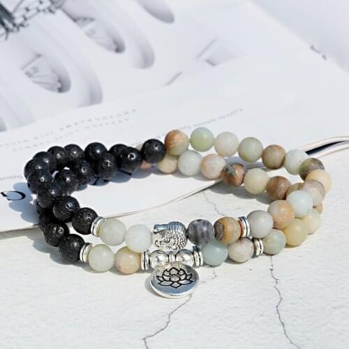 Charm Beads Bracelet Bangle Femme Men Handmade Natural Stone Lotus Ohm Bracelets Erkek Bileklik Bracelet Homme