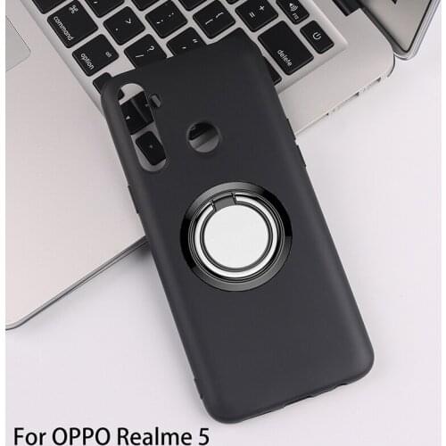 For OPPO Realme 5 Back Ring Holder Bracket Phone Case Cover Phone TPU Soft Silicone Cases for OPPO Realme 5 6.5"