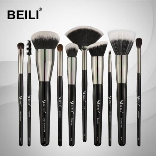 BEILI 10pcs Professional Makeup brushes Set Synthetic Hair Pony Goat hair Blusher Powder Foundation Eyeshade Blending Highlight