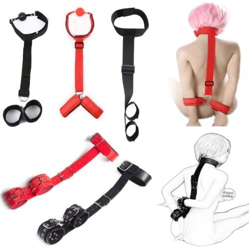 Slave Bondage Handcuffs With Neck Collar To Hand Cuffs BDSM Mouth Gag Cosplay Sex Toys For Couples Adult Games Exotic Flirting