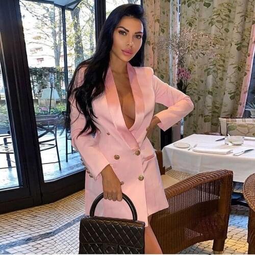 2019 New Women Fashion Winter Pink White Black Christmas Jackets Button Long Sleeve V Neck Sexy Coats Club Casual Wholesale