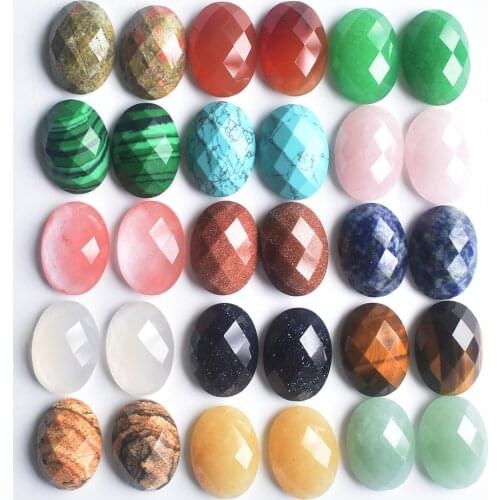 Wholesale 30pcs/lot fashion natural stone mixed Oval CABOCHON cut faceted beads for jewelry accessories making 13x18mm free