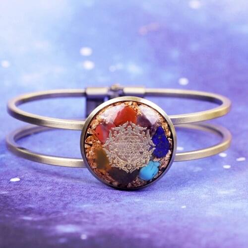 Orgonite Bracelet Rainbow 7 Chakra Reiki Healing Bangle Orgone Energy Emf Protection Resin Jewelry For Women Men Gifts
