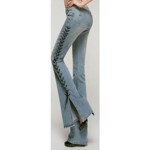 Autumn Vintage Stretch Flare Jeans Woman Fashion Street Split Boot Cut Pants Streetwear Zip Slim Fit Denim Trousers Female