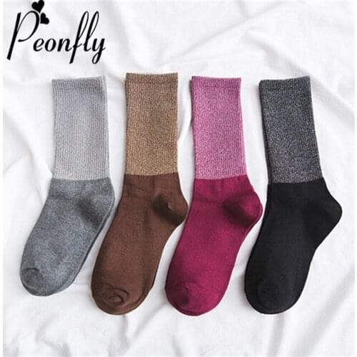 PEONFLY Fashion Gold Silver Shiny Glitter Funny Sock Elegant Spelling Color Pile Heap sock female casual Ventilation Cotton Sock