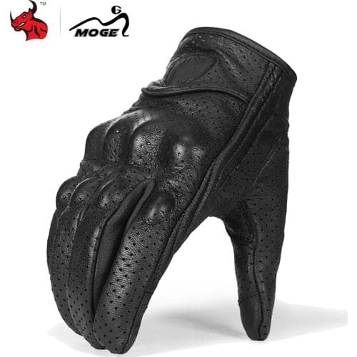 MOGE Perforated Real Leather Motorcycle Gloves Summer Breathable Moto Gloves Protective Gears Motocross Gloves Gants De Moto