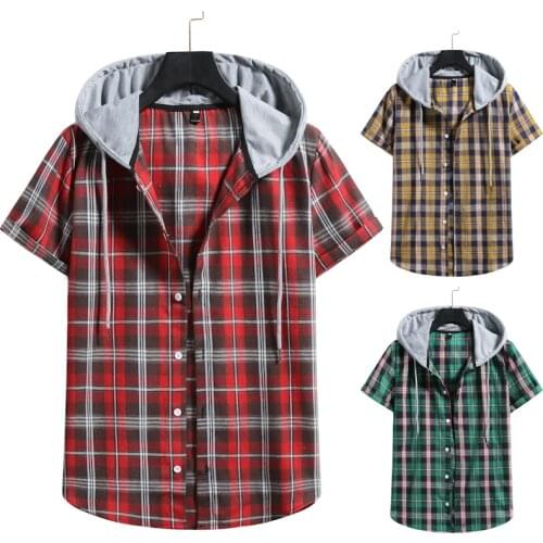 Hooded Checked Short-sleeved Shirts for Men and Women