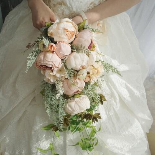 Waterfall Silk Peony Wedding Flowers Bouquet For Bridal Bouquets Vintage Ivory Pink Artificial Flowers Mariage Bride Bouquet