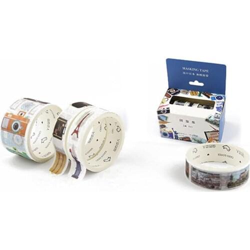 Journal Washi Tape Box 4rolls per pack mix width of 0.59 inch and 1.18 inch travel pattern masking tape