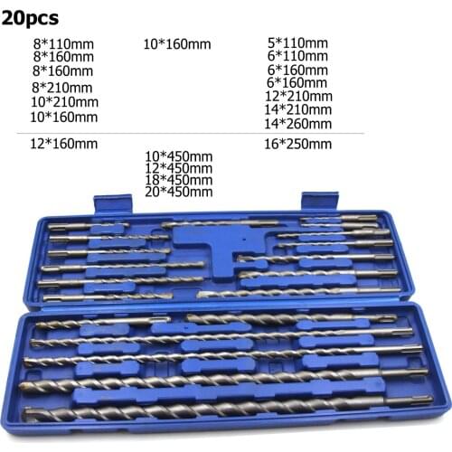 20Pcs/Set Electric Hammer Drill Set Drilling Bit Impact Sds chisel Plastic Box Shank Impact Rotary Concrete Masonry Grooving