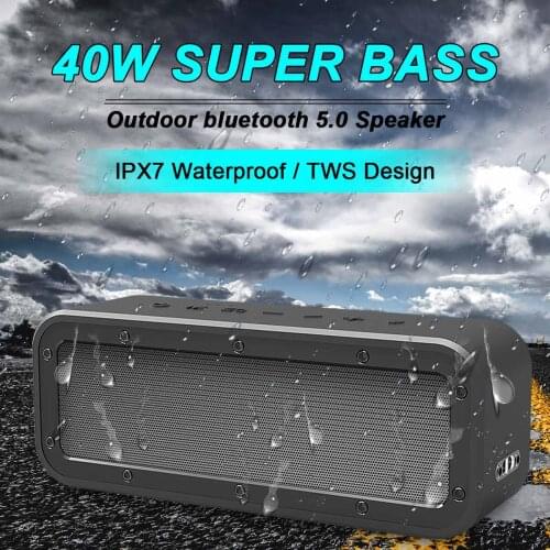 40W Outdoor bluetooth Speaker Subwoofer Super Bass TWS Stereo IPX7 Waterproof Portable Speaker Built-in 6600mAh battery