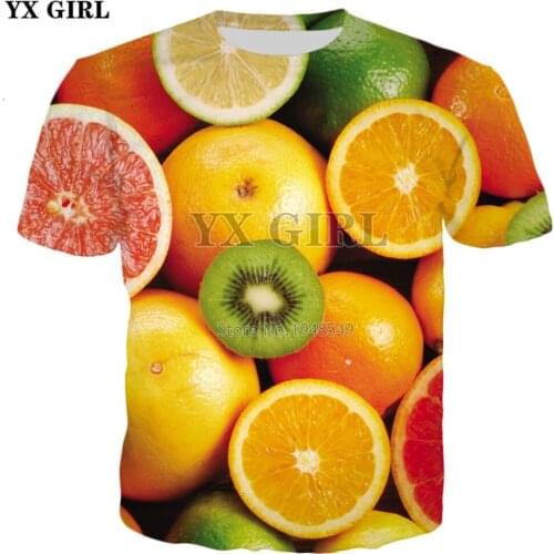 YX GIRL 2019 New style summer 3d Fashion T-Shirt Orange/kiwifruit/lemon fruit collage Printed Men Women tshirt Harajuku tops