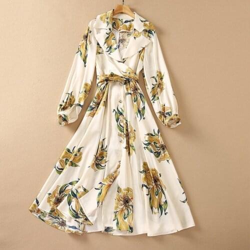 European and American womens wear for summer 2021 Print with long sleeves on suit collar lace-up Fashion dress