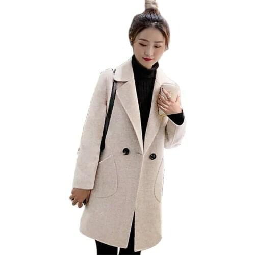 Women Woolen Jacket 2021 Spring Autumn Winter New Small Woolen Coat Female Mid-length Korean Short Coffee Color Woolen Coat A283