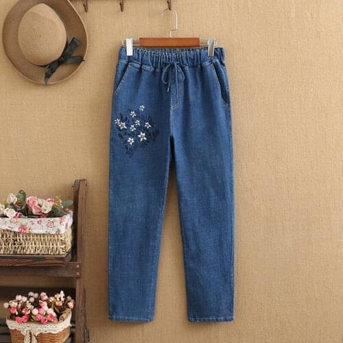 Plus Size Pants For Woman 4XL 5XL Tight And High Waist Embroidery On The Right Side Large Size Fall And Spring Clothing Jeans