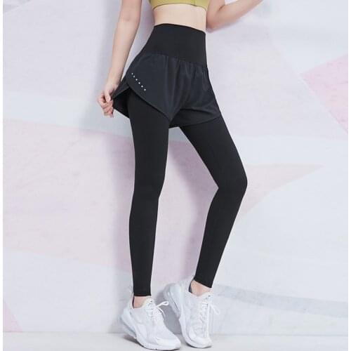 Women High Waist Sports Running Gym Tights 2 in 1 Sports Leggings Reflective Jogging Workout Pants Tummy Control