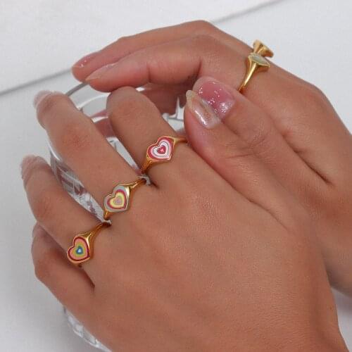 Girls Dream Accessories Sweet Heart Shape Lollipop Pattern Ring Waterproof Cute Multi-layer Love Enamel Rings For Women