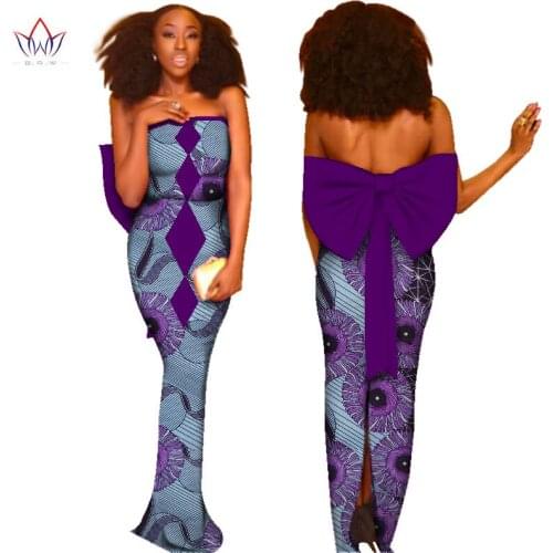 Maxi Dresses 2020 African Dresses for Women Vestidos Dress With Big Bow African Clothing Backless Party Dresses WY2786
